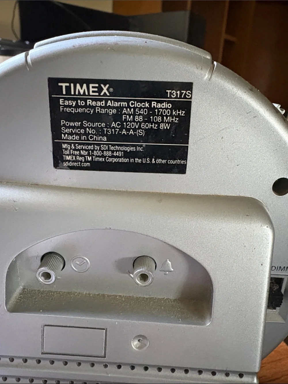 Timex Silver Clock Radio with Orange Face and Black Hands